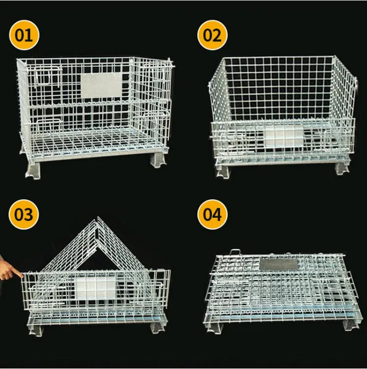 Foldable Warehouse Basket Lockable Stillage Pallet Secure Collapsible Wire Mesh Container Metal Storage Cages with Wheels