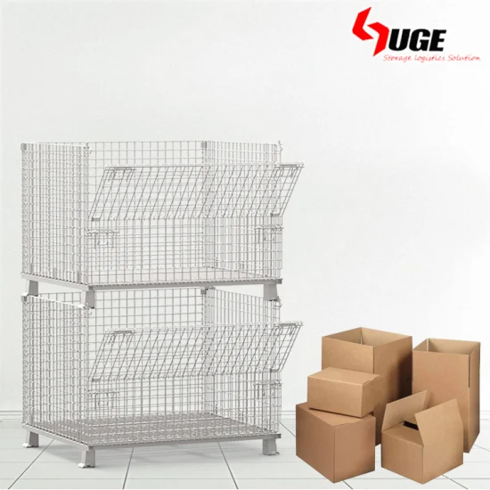 Cages verrouillables de stockage d'entrepôt pliable lourd de palette de conteneur de grillage