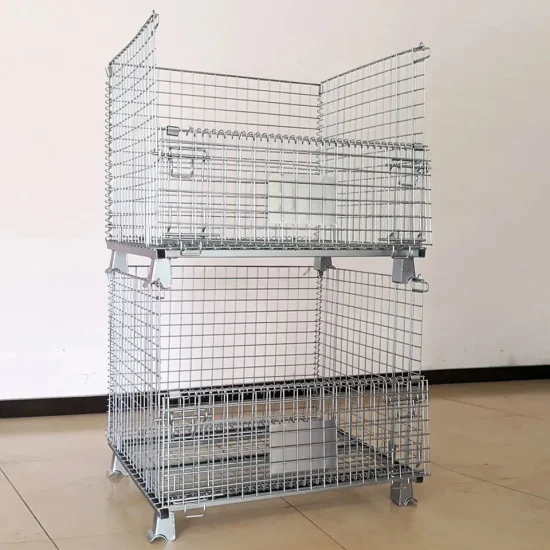 Cages de stockage en métal verrouillables pliables en gros de conteneur de grillage pour l'entrepôt