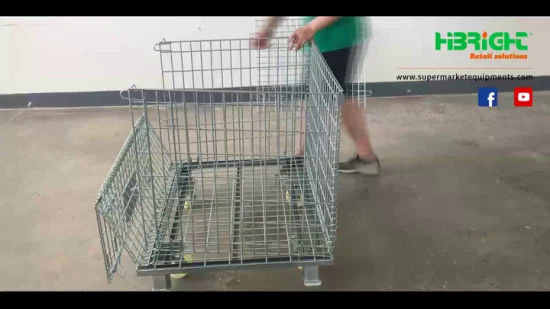 Cage de stockage de palettes verrouillable en métal roulant démontable de supermarché avec roues