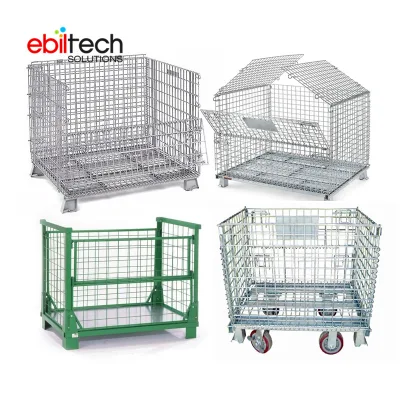 Cage de stockage de soudage empilable en métal d'entrepôt de treillis métallique verrouillable pliable de manutention de matériaux avec des roues